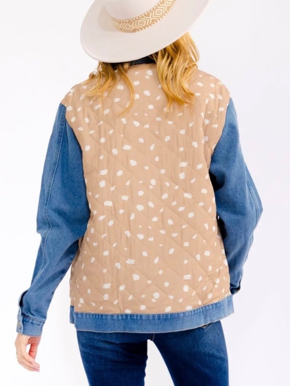 LONG SLEEVE DENIM JACKET WITH QUILT CONTRAST DETAILING SIZE SMALL - NWOT - Picture 5 of 16